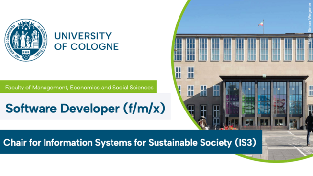 Job advertisement with the portal of the main building of the University of Cologne. Text: 