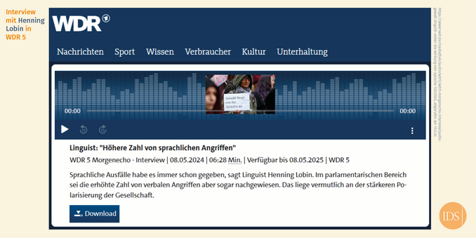 Screenshot der WDR-Webseite zum Beitrag. Links im Bild steht der Text: 
